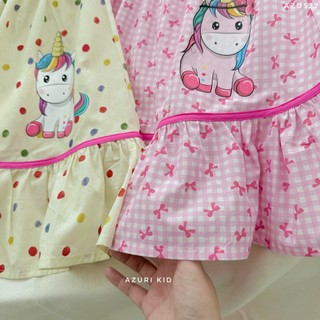 Váy Thủy Thủ Bé Gái Unicorn AZD527 - Đầm Sailor In Hình Kỳ Lân Cầu Vồng, Váy Cotton Thô Mềm Mát