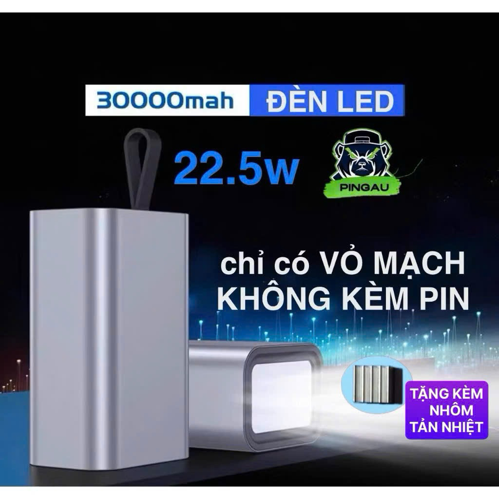 VỎ sạc dự phòng 30000mAh 22.5w pin lithium type C PG-L300 sạc điện thoại SIÊU NHANH có đèn LED tiện dụng (không kèm PIN)