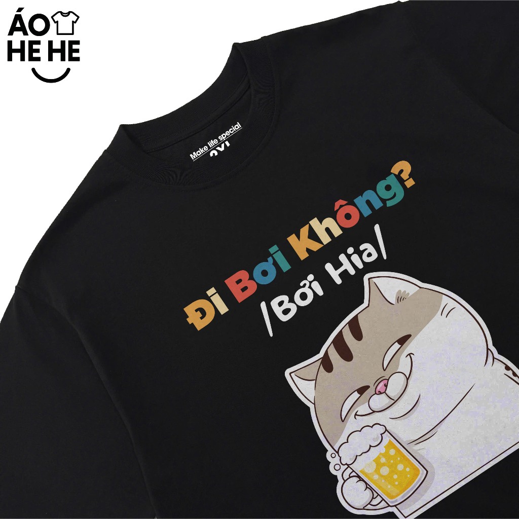 Áo Thun Ăn Nhậu Đi Bơi Không Bia Hơi Câu Nói Text Hài Hước Dân Nhậu Form Rộng Cotton 230gsm