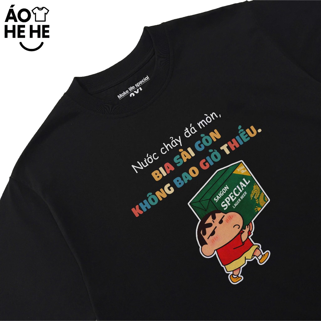 Áo In Chữ Hài Hước Nước Chảy Đá Mòn Bia Sài Gòn Không Bao Giờ Thiếu Câu Nói Text Dân Nhậu Form Rộng Cotton 230gsm