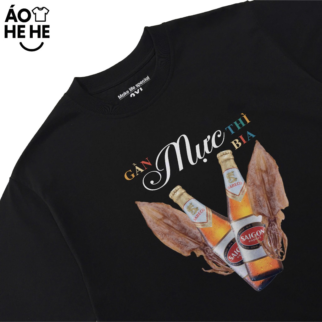 Áo Thun Ăn Nhậu Gần Mực Thì Bia Câu Nói Text Dân Nhậu Form Rộng Cotton 230gsm In Theo Yêu Cầu