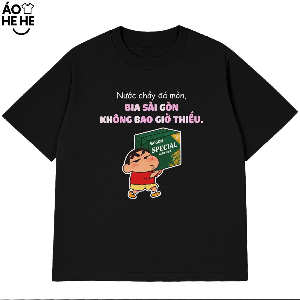 Áo In Chữ Hài Hước Nước Chảy Đá Mòn Bia Sài Gòn Không Bao Giờ Thiếu Câu Nói Text Dân Nhậu Form Rộng Cotton 230gsm
