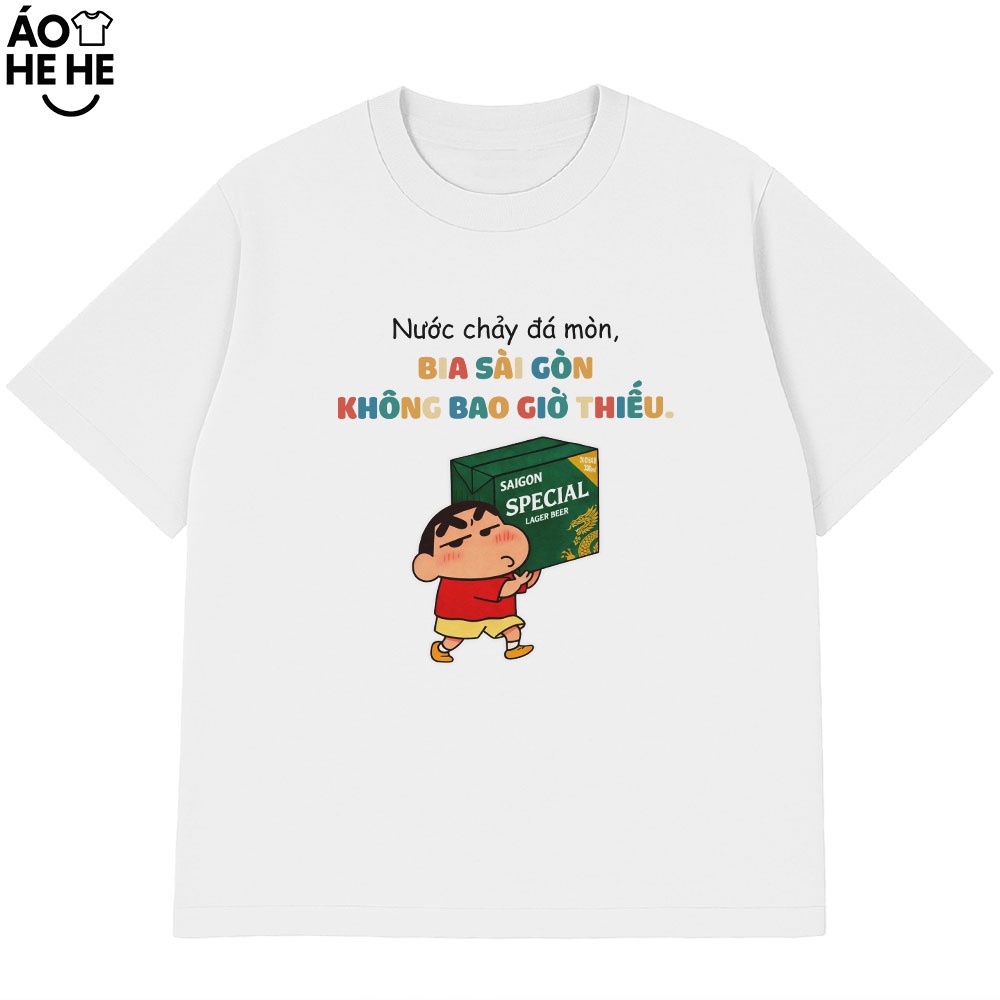 Áo In Chữ Hài Hước Nước Chảy Đá Mòn Bia Sài Gòn Không Bao Giờ Thiếu Câu Nói Text Dân Nhậu Form Rộng Cotton 230gsm