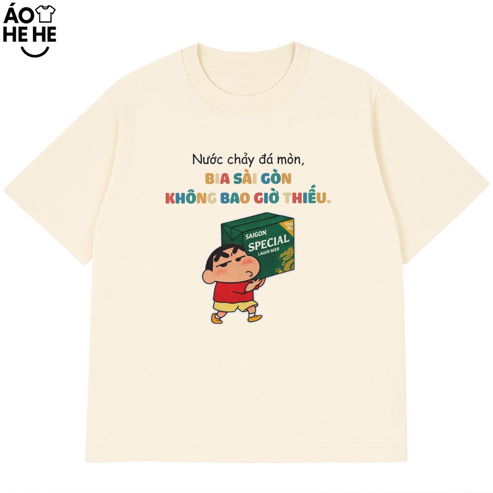Áo In Chữ Hài Hước Nước Chảy Đá Mòn Bia Sài Gòn Không Bao Giờ Thiếu Câu Nói Text Dân Nhậu Form Rộng Cotton 230gsm