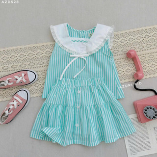 Set Bộ Thủy Thủ Bé Gái MILA  AZB528 - Áo Cổ Sailor Viền Ren Và Chân Váy Đính Nút Có Chip Trong