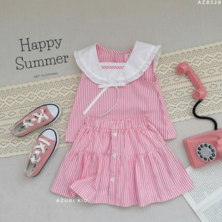 Set Bộ Thủy Thủ Bé Gái MILA  AZB528 - Áo Cổ Sailor Viền Ren Và Chân Váy Đính Nút Có Chip Trong