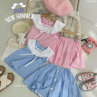 Set Bộ Thủy Thủ Bé Gái MILA  AZB528 - Áo Cổ Sailor Viền Ren Và Chân Váy Đính Nút Có Chip Trong