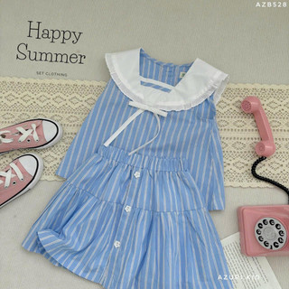 Set Bộ Thủy Thủ Bé Gái MILA  AZB528 - Áo Cổ Sailor Viền Ren Và Chân Váy Đính Nút Có Chip Trong