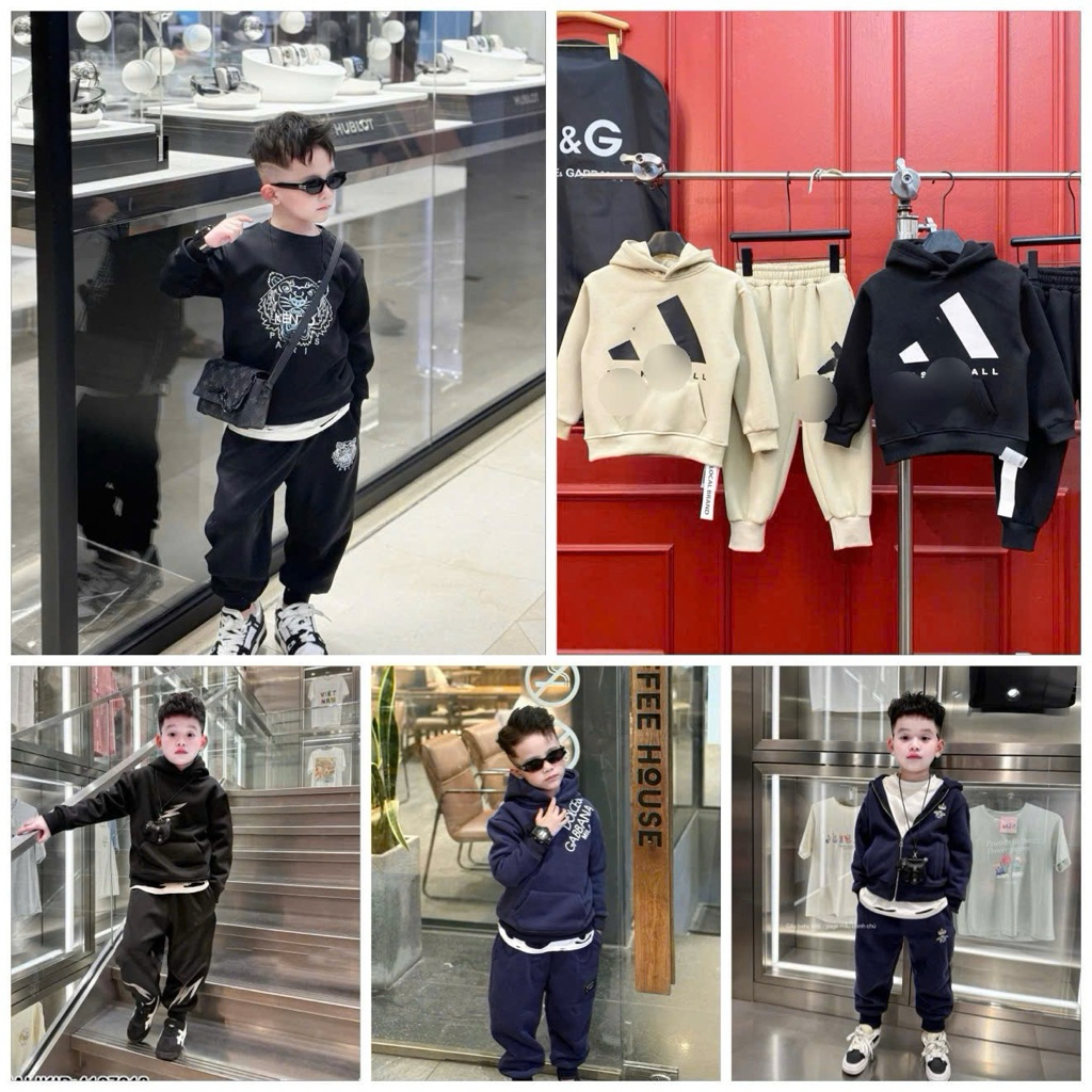 Đồ bộ bé trai dài tay thu đông nỉ gai ép chữ nổi dolce lever cao su non dày dặn mix bo viền siêu nét 4038