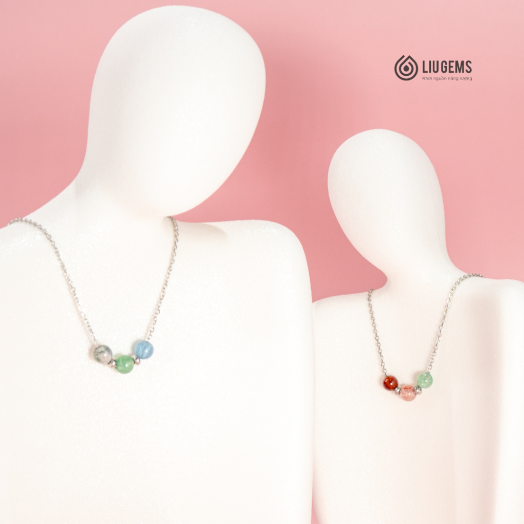 Dây Chuyền Thép Không Gỉ Mix 3 Viên Đá Tự Nhiên Liugems Theo Năng Lượng Kim Thủy Mộc Hỏa Thổ DCT03