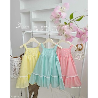 Váy 2 Dây Bé Gái Thêu Hoa Pastel Daisy AZD572 - Đầm Cotton 2 Lớp Xòe Duyên Dáng