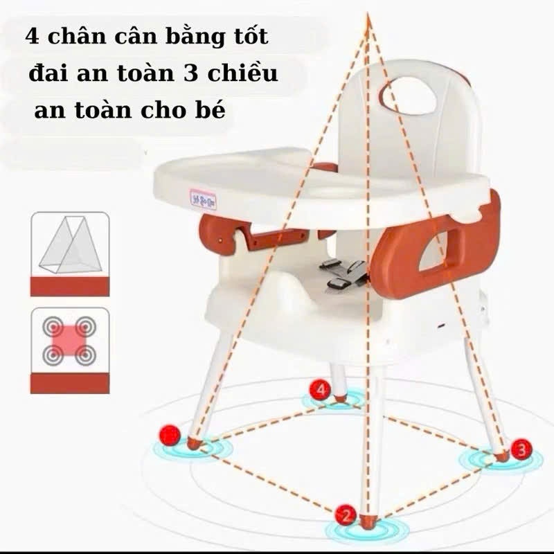 Ghế ăn dặm cho bé gấp gọn đa năng 3 trong 1,kèm chân sắt, nhựa ABS cao cấp, an toàn cho bé Bi Bô Shop!