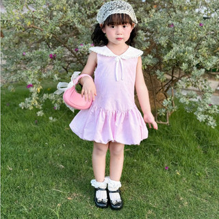 Váy Bí Bé Gái Hot Trend Hồng Cổ Thủy Thủ J7751 - Đầm Cotton Thô Hàn Phối Ren Đáng Yêu