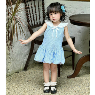 Váy Bí Bé Gái Màu Xanh Cổ Thủy Thủ J7751 - Đầm Cotton Thô Hàn Dáng Bí Xinh Xắn
