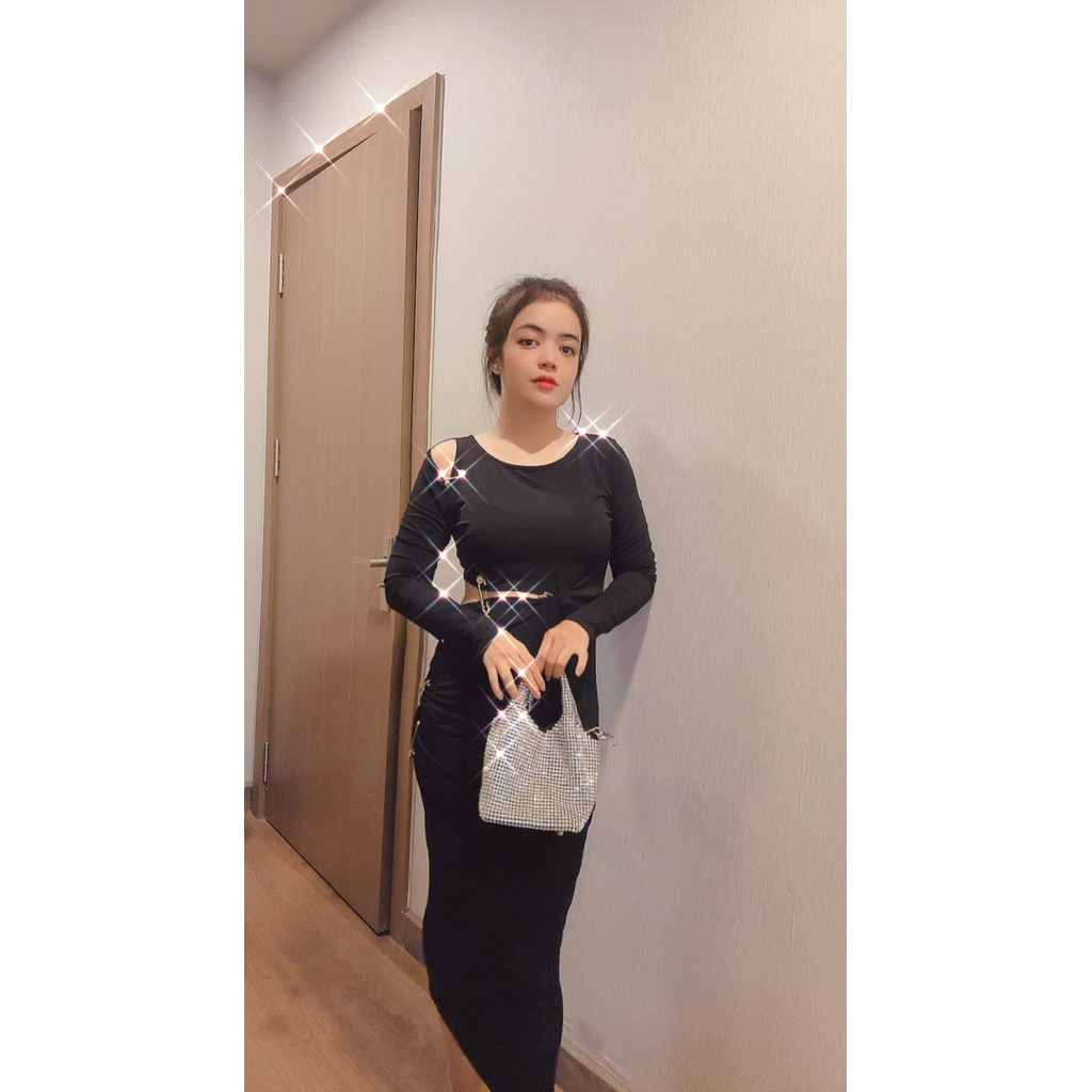 Đầm body tay dài ghim băng Versace