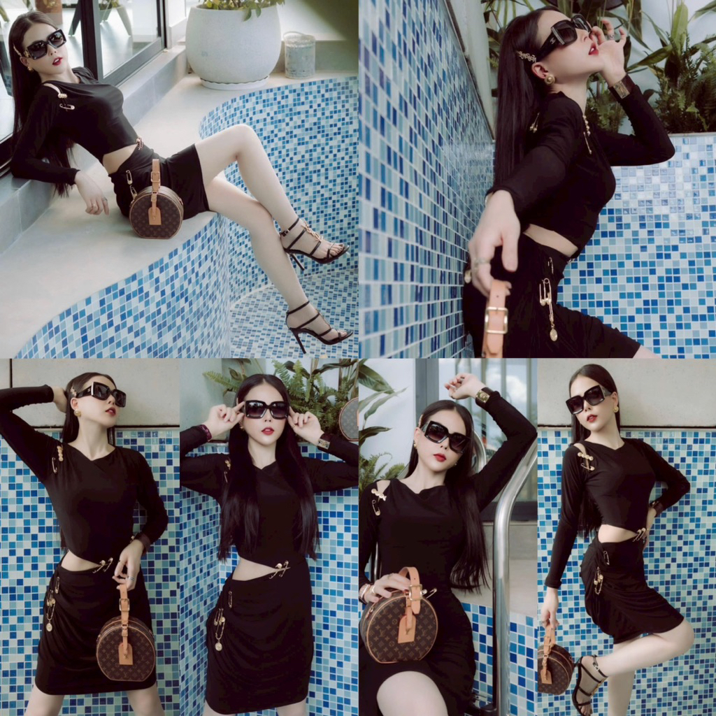 Đầm body tay dài ghim băng Versace
