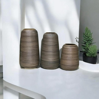 Set 3 bình hoa dáng đu đủ nâu ÁNH KIM cao cấp, gốm sứ Bát Tràng, decor trang trí nhà xinh