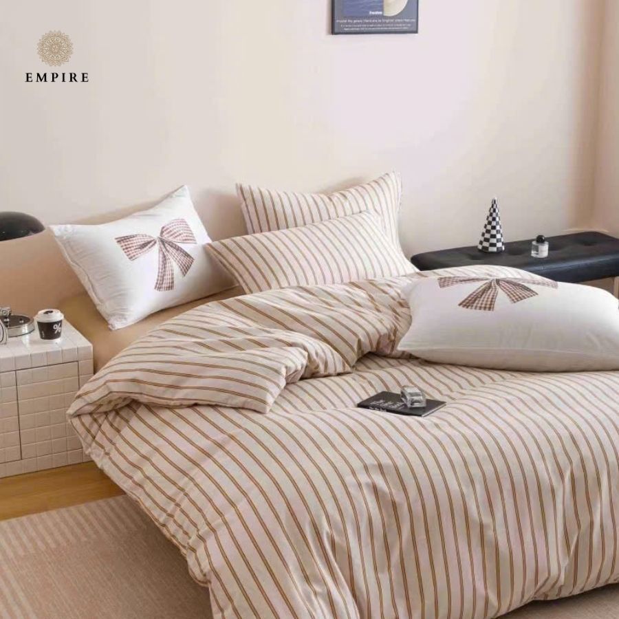 Bộ Chăn Ga 4 Món Chăn Chần Ga Gối Cotton 100% Nhiều Mẫu Basic Kẻ Sọc Đa Dạng EMPIRE Bedding & Decor
