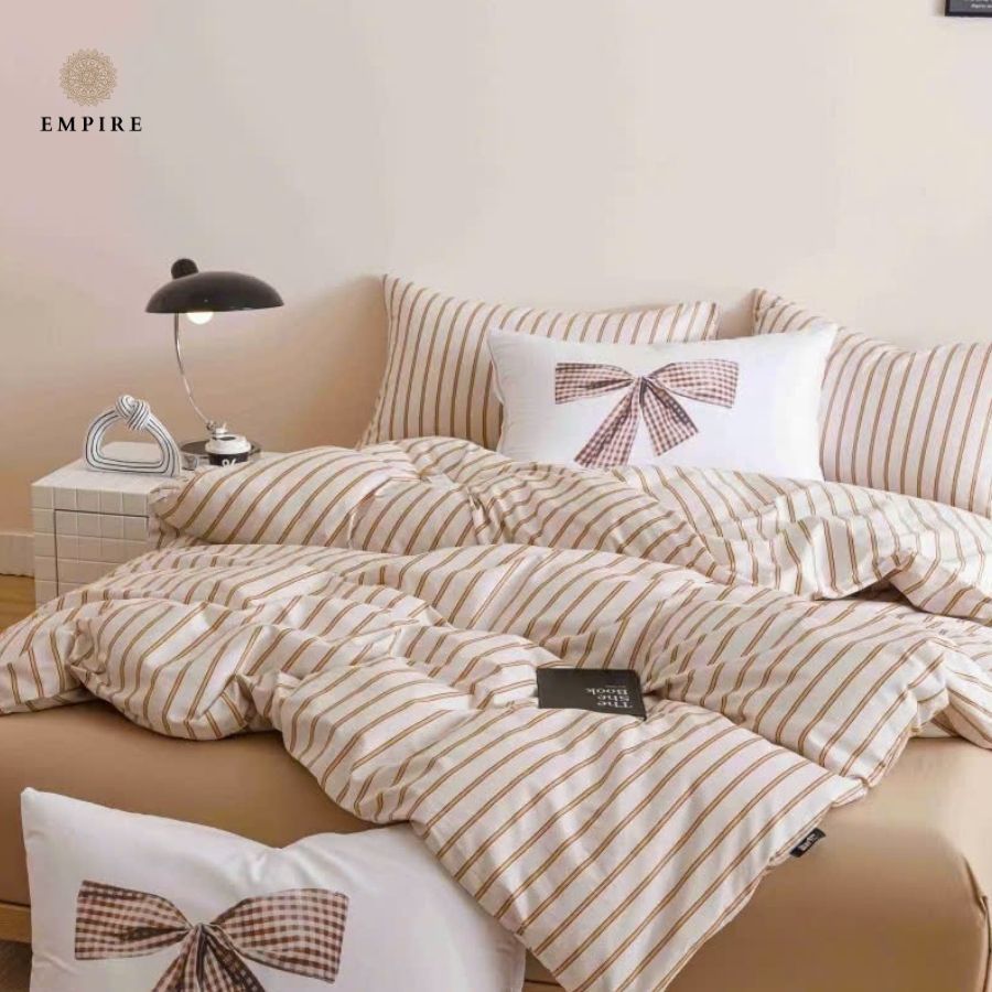 Bộ Chăn Ga 4 Món Chăn Chần Ga Gối Cotton 100% Nhiều Mẫu Basic Kẻ Sọc Đa Dạng EMPIRE Bedding & Decor