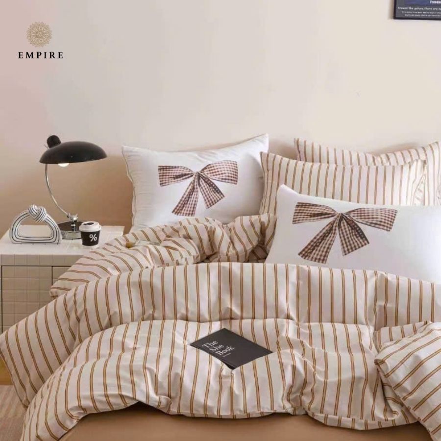 Bộ Chăn Ga 4 Món Chăn Chần Ga Gối Cotton 100% Nhiều Mẫu Basic Kẻ Sọc Đa Dạng EMPIRE Bedding & Decor