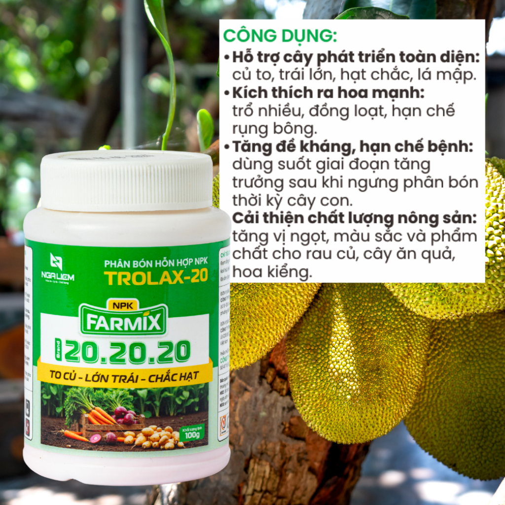 Phân Bón Lá NPK 20-20-20 Farmix (Trolax-20) – To Củ, Lớn Trái, Chắc Hạt