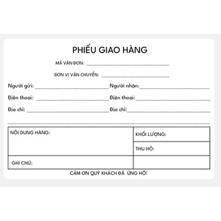 Set 100 phiếu giao hàng có keo dán, phiếu ghi mã vận đơn - giấy a7 in theo yêu cầu mực trắng đen.