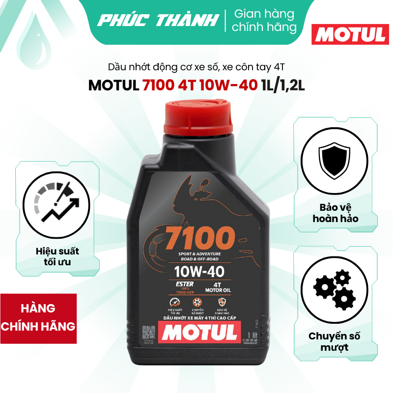 Nhớt MOTUL 7100 4T 10W40 Tổng Hợp 100% Công Nghệ Ester Dành Cho Xe Số, Xe Côn Tay, PKL Chai 1L/1.2L