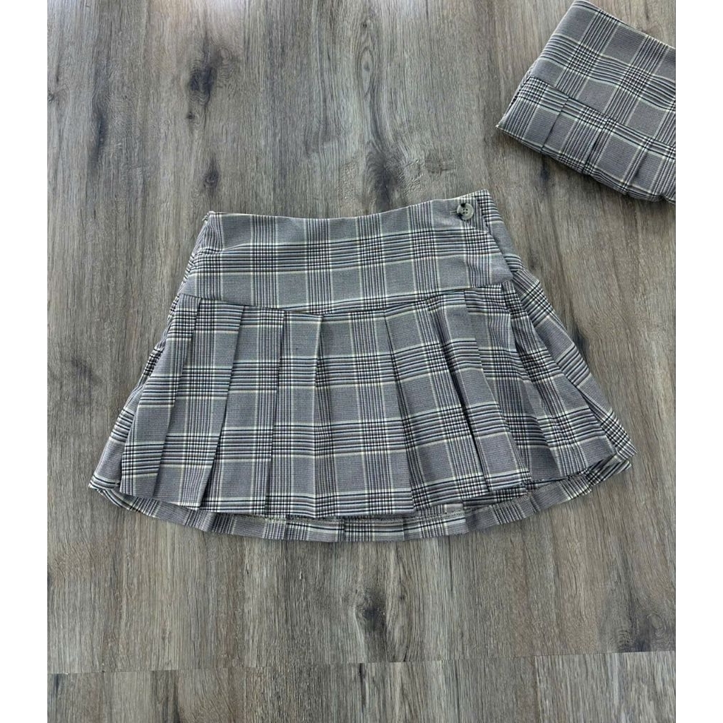 (BomoHouse) Chân váy caro mini xếp ly to, có quần Str@ bigsize dư xịn