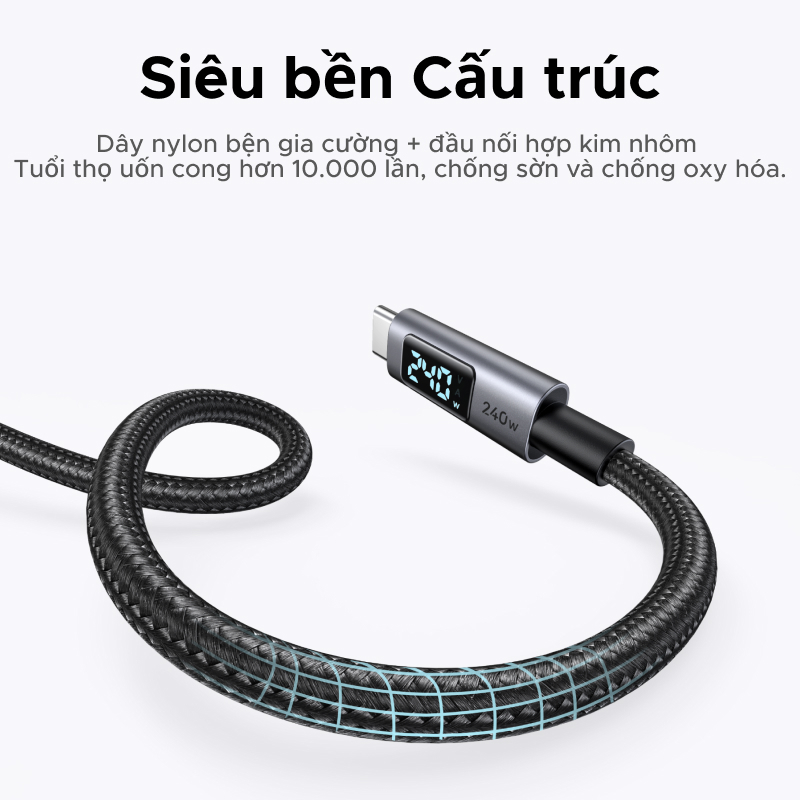 【240W】Cáp dữ liệu sạc UGREEN  USB 2.0 USB-C sang USB-C Cáp hiển thị kỹ thuật số bện bằng nhôm for iPhone 17 / 16 / 15 | BigBuy360 - bigbuy360.vn