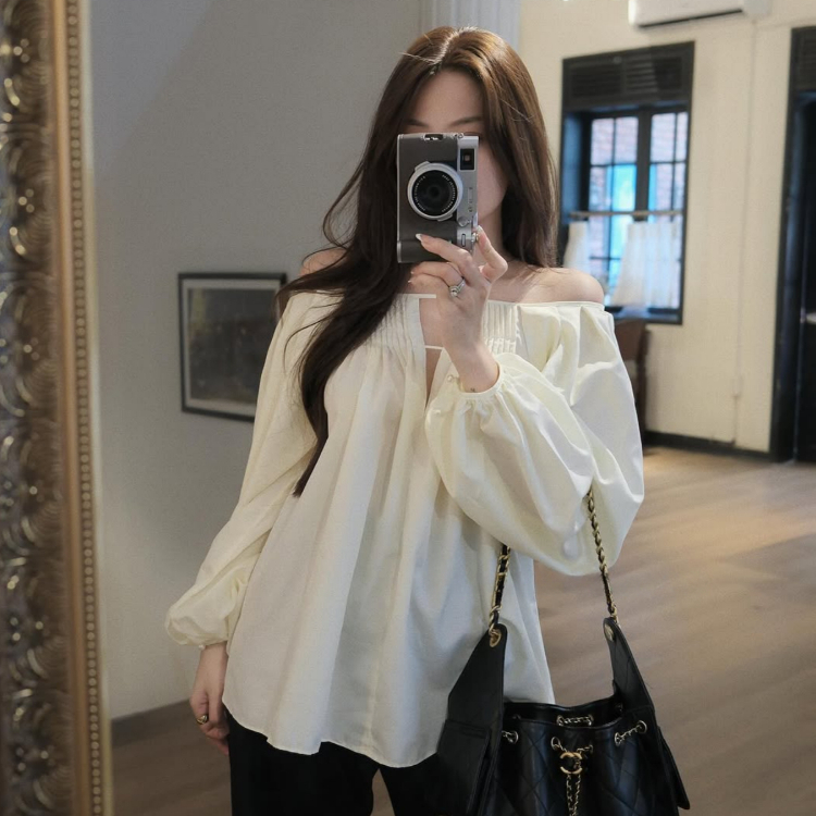 Áo Babydoll Kiểu Nữ Trễ Hở Vai Xếp Ly Tay Bồng Dáng Bồng Xoè Mùa Xuân Hè Kimee - KA806