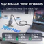 Củ sạc nhanh Vention Nano 70W, 2 cổng USB-C 1 cổng USB-A, Chân gập nhỏ gọn