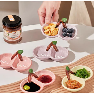Đĩa sứ tráng men, đĩa hình quả chanh, đĩa ăn kèm gia đình, đĩa đựng nước chấm, đĩa đựng gia vị