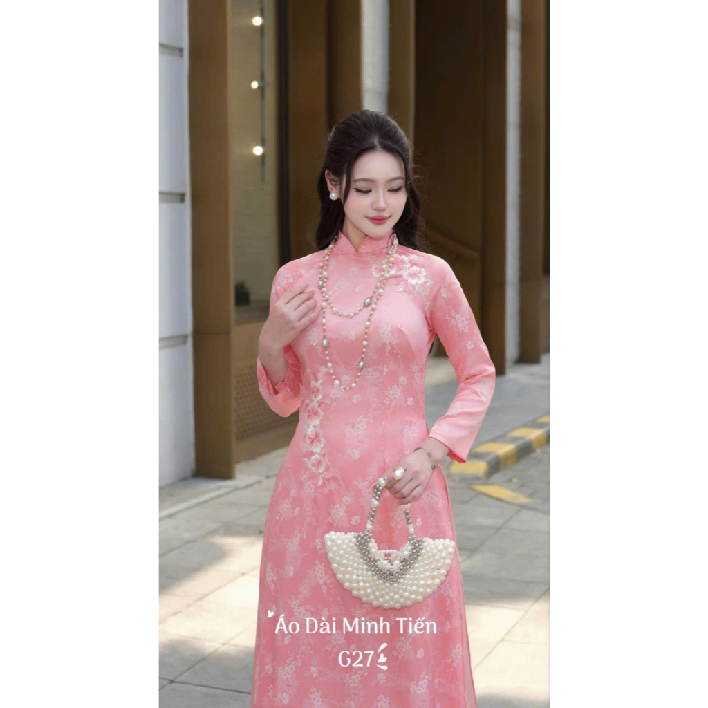 Áo Dài Chất Liệu Gấm Hoa Cao Cấp Họa Tiết Thêu Thủ Công Tỉ Mỉ - G27