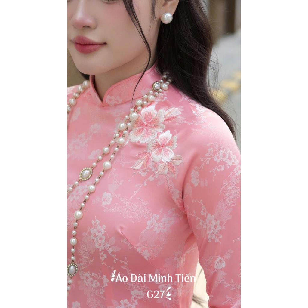 Áo Dài Chất Liệu Gấm Hoa Cao Cấp Họa Tiết Thêu Thủ Công Tỉ Mỉ - G27