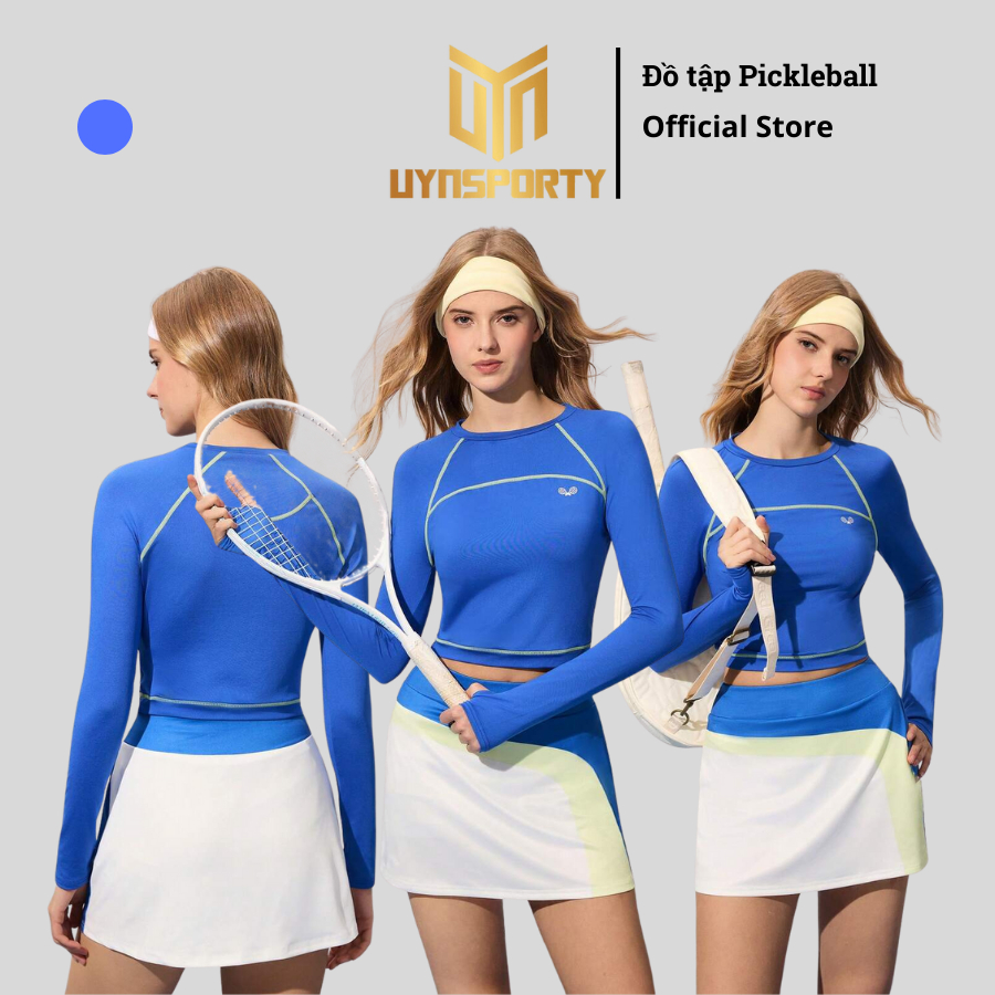Đồ Tập Pickleball Nữ UYNSPORTY Áo Dài Tay Croptop Phối Màu, Chân Váy, Bộ Đồ Pickleball Nữ