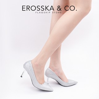 Erosska - Giày cao gót mũi nhọn đính đá trơn kiểu dáng sang trọng màu bạc - EP025