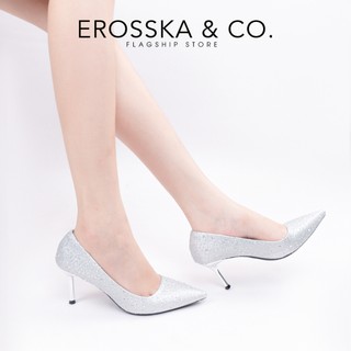 Erosska - Giày cao gót mũi nhọn đính đá trơn kiểu dáng sang trọng màu bạc - EP025