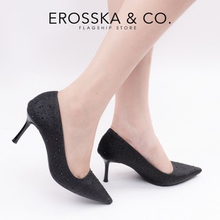 Erosska - Giày cao gót mũi nhọn đính đá trơn kiểu dáng sang trọng màu bạc - EP025
