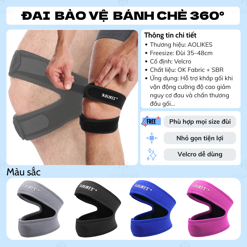 Đai Bảo Vệ Đầu Gối Điều Chỉnh Aolikes A-7929, Giảm Chấn Thương Khớp Bánh Chè Khi Vận Động Mạnh
