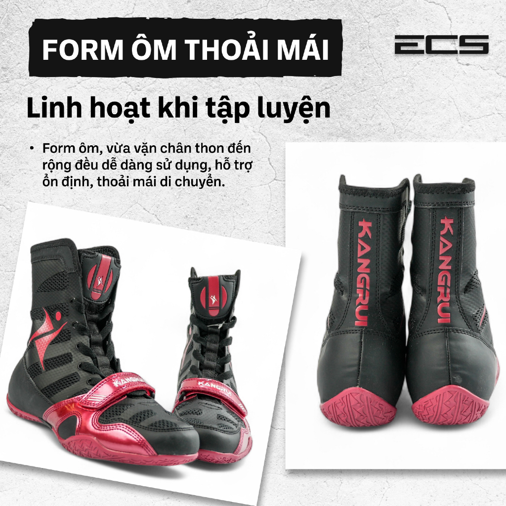 Giày Boxing Kangrui KB201, Giày Boxing Thi Đấu Chuyên Nghiệp, Bám Sàn, Bảo Vệ Cổ Chân