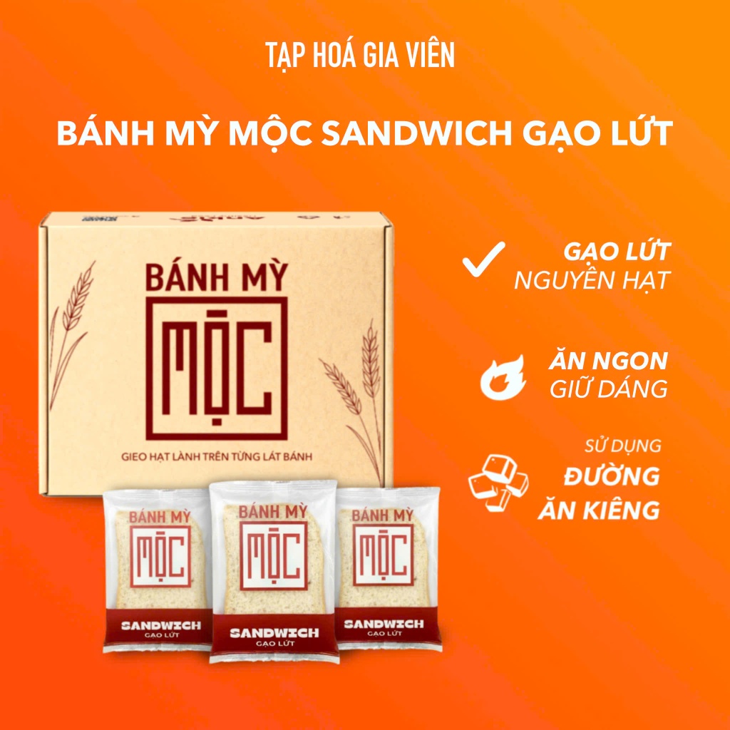 Bánh mỳ mộc sandwich gạo lứt, mè đen ăn kiêng cho người tiểu đường ANKIE - gói 55g/ hộp 6 gói