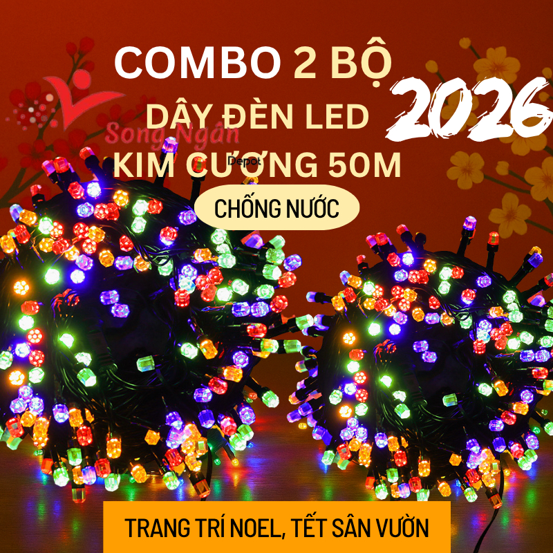 2 Bộ 50M Dây Đèn LED Nháy Trang Trí Nhà Cửa, Sân Vườn, Đèn Dây Led Trang Trí Tết, Đèn Led Quấn Cây