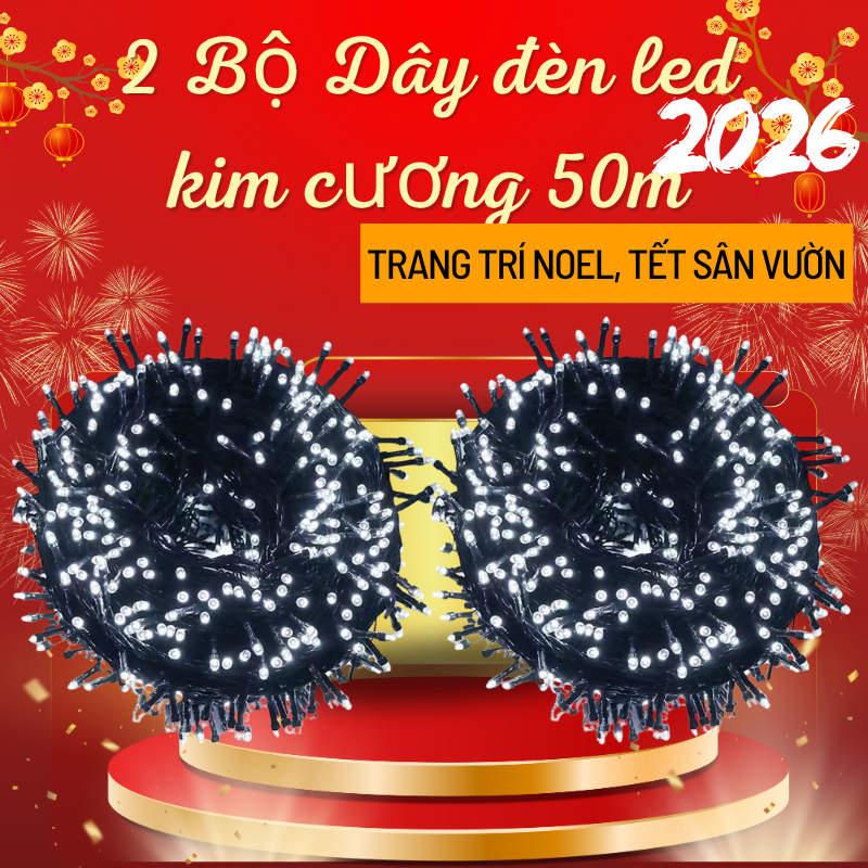 2 Bộ 50M Dây Đèn LED Nháy Trang Trí Nhà Cửa, Sân Vườn, Đèn Dây Led Trang Trí Tết, Đèn Led Quấn Cây