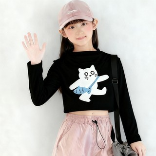 ÁO DàI Tay Cotton Cao CấP MớI Cho Bé GáI ThiếT Kế HọA TiếT Tai Nghe Dễ áO Thun