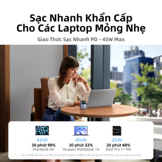 UGREEN Power Bank 10000mAh 55W kèm cáp USB C tích hợp 3 cổng Sạc di động du lịch máy tính xách tay, đèn LED màn hình