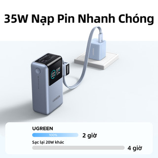 UGREEN Power Bank 10000mAh 55W kèm cáp USB C tích hợp 3 cổng Sạc di động du lịch máy tính xách tay, đèn LED màn hình