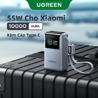 UGREEN Power Bank 10000mAh 55W kèm cáp USB C tích hợp 3 cổng Sạc di động du lịch máy tính xách tay, đèn LED màn hình