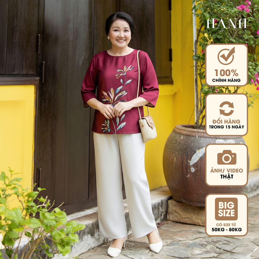 HẠNH - Áo kiểu trung niên tặng mẹ chất liệu lụa in họa tiết hoa bigsize 2491/5.412