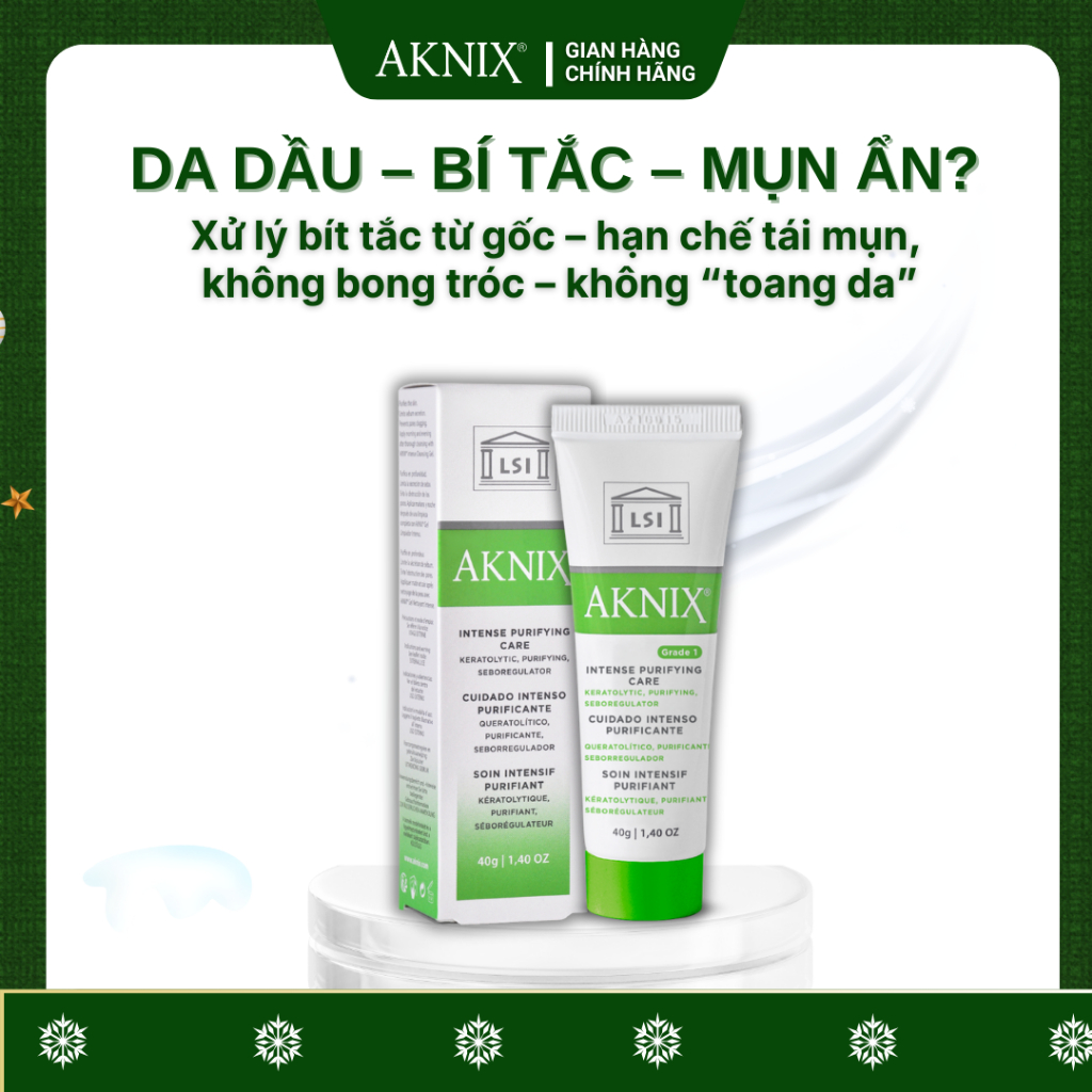 Kem AKNIX Purifying Hỗ Trợ Giảm Bít Tắc – Kiểm Soát Dầu Cho Da Dầu Mụn Ẩn, Mụn Đầu Đen (40g)
