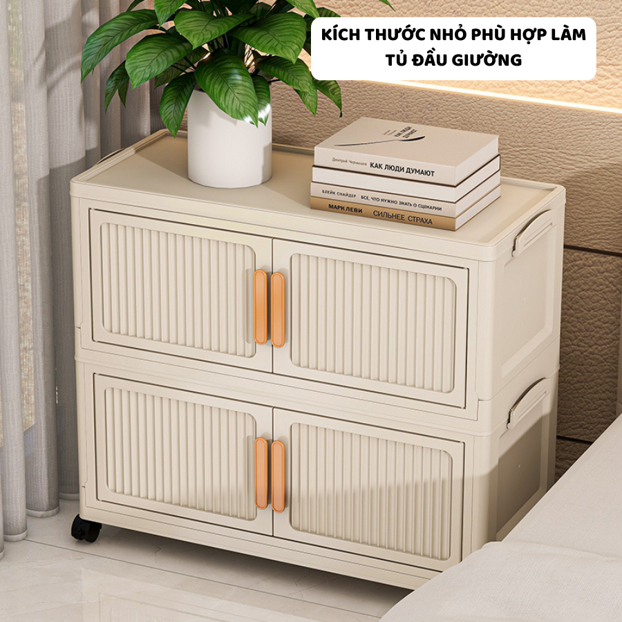 Tủ Nhựa Gấp Gọn ENODA HOME, Tủ Đựng Đồ Đa Năng, Đựng Quần Áo Có Bánh Xe 360 Cửa Trong Suốt TUN053